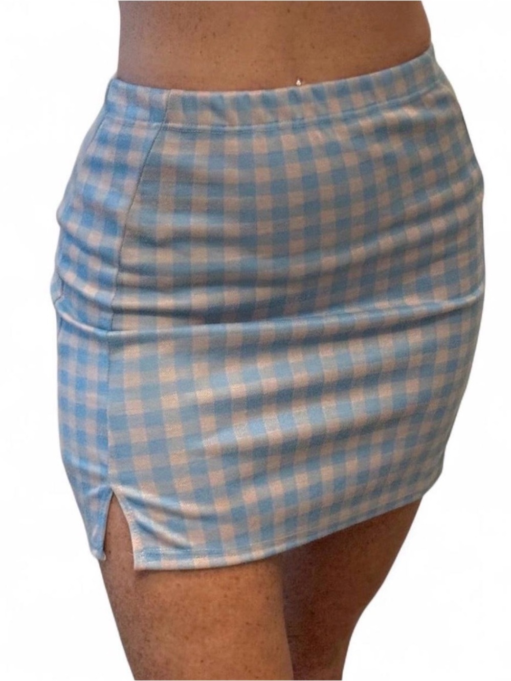 Blue & Cream Gingham Mini Skirt - Women